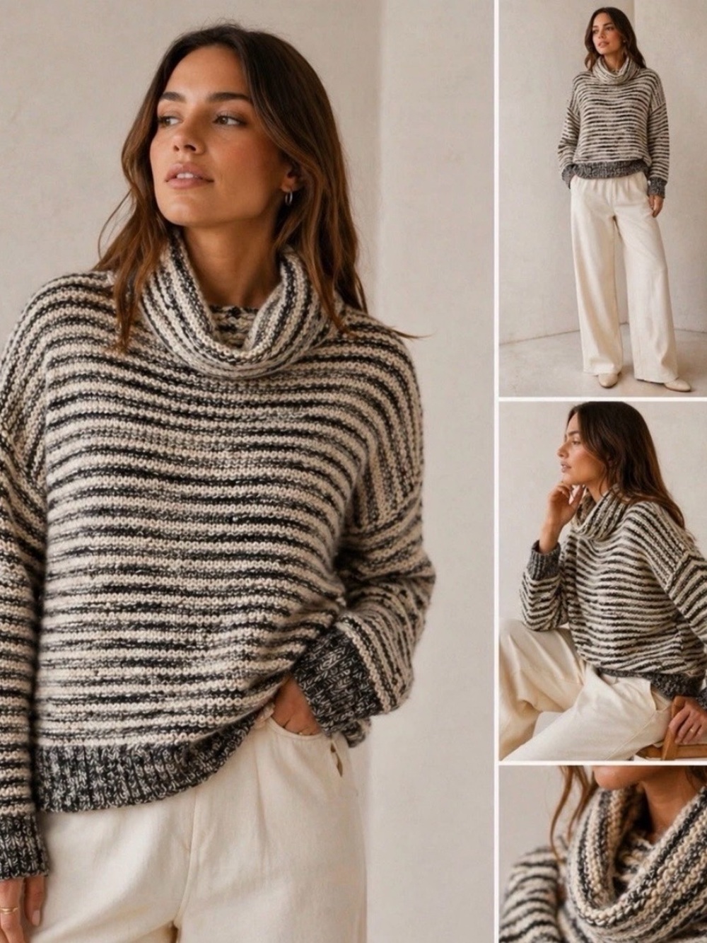 Anthropologie Elsamanda Wool Alpaca Chunky Stretch Cowl Neck Italy Sweater Sz M